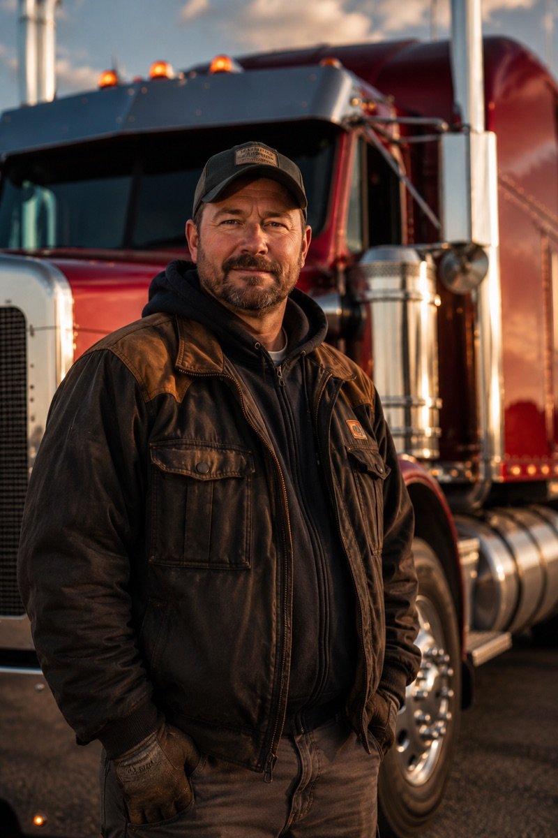 An AFC driver standing by his rig